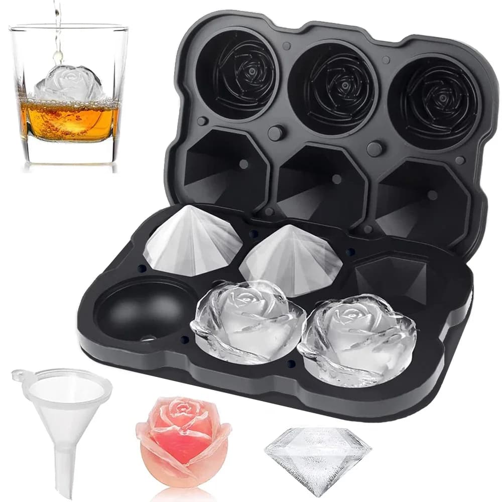 Rose-Eiswürfelform mit 6 Mulden und Trichter